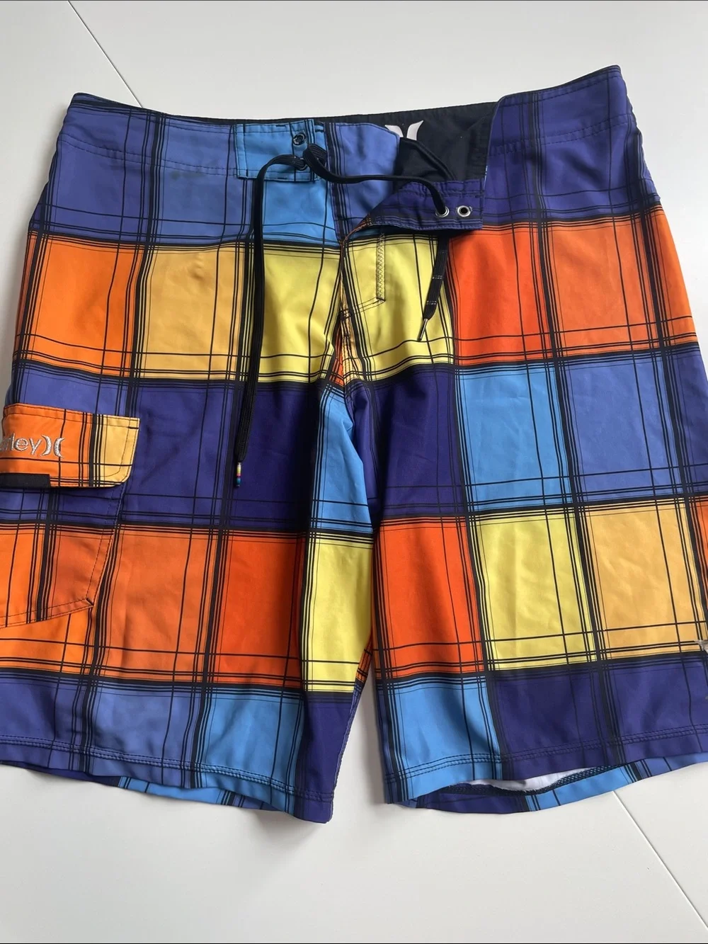 Hurley Men's Plaid Board Shorts - Blue/Orange/Yellow/Purple